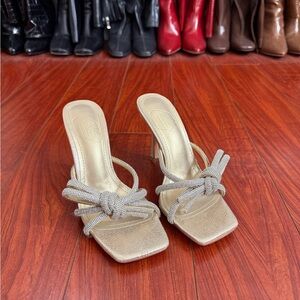 Metallic Gold Knot-Detail Women's Heeled Sandals